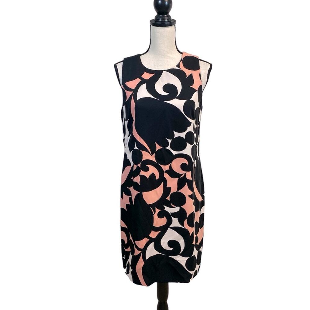 Ann Taylor Black and Peach Mod Print Sheath Dress Size 10